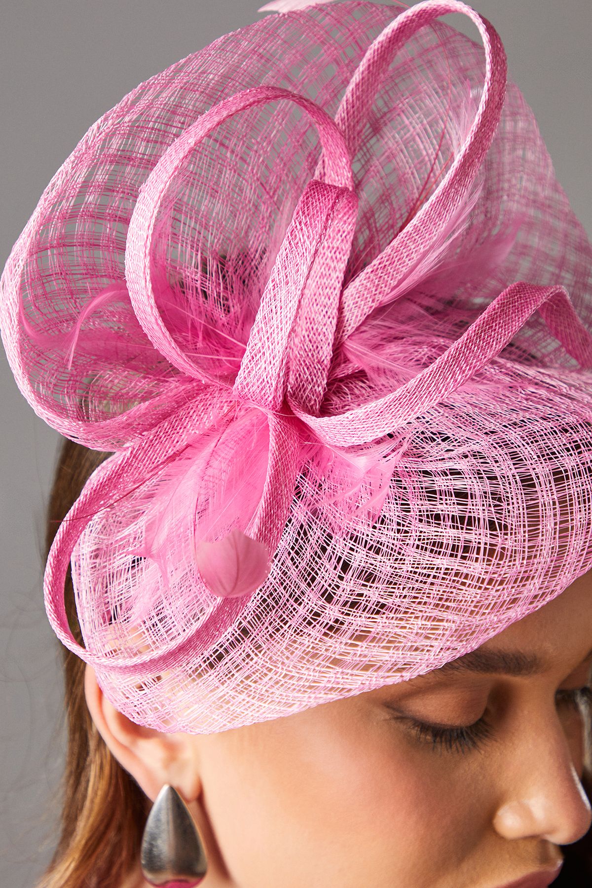 Coast Open Weave Bow And Feather Fascinator Pink image 3