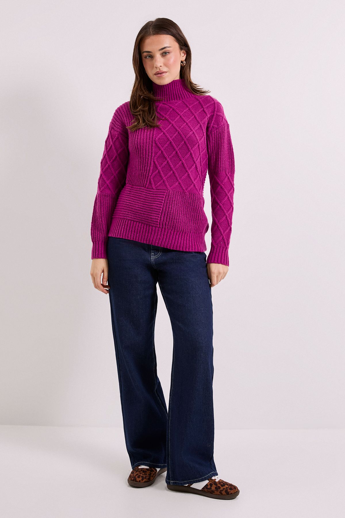Dorothy Perkins Contrast Stitch Crew Neck Jumper Fuchsia image 2