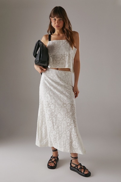 Warehouse Tablecloth Crochet Column Maxi Skirt Ivory