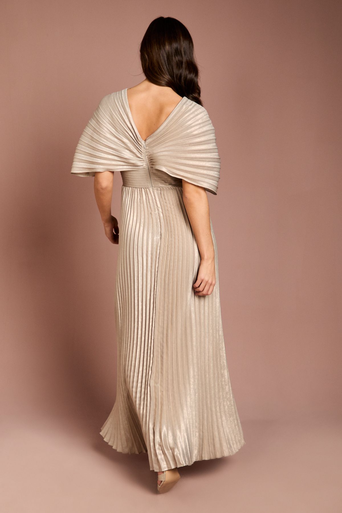 Coast Batwing Pleated Metallic Midaxi Dress Gold image 3