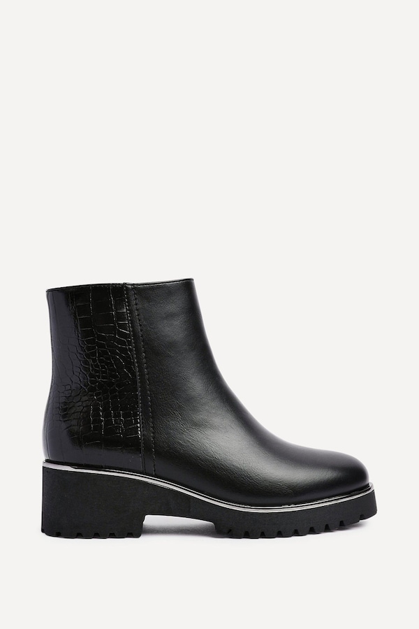Linzi Navigate Black Croc Mix Wedge Ankle Boot