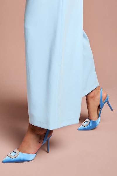 Coast Selene Satin Pearl Trim Slingback High Heel Court Shoes Blue