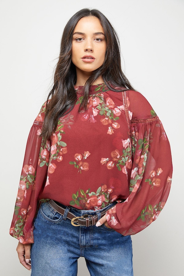 Oasis Lace Panel Boho Top Multi