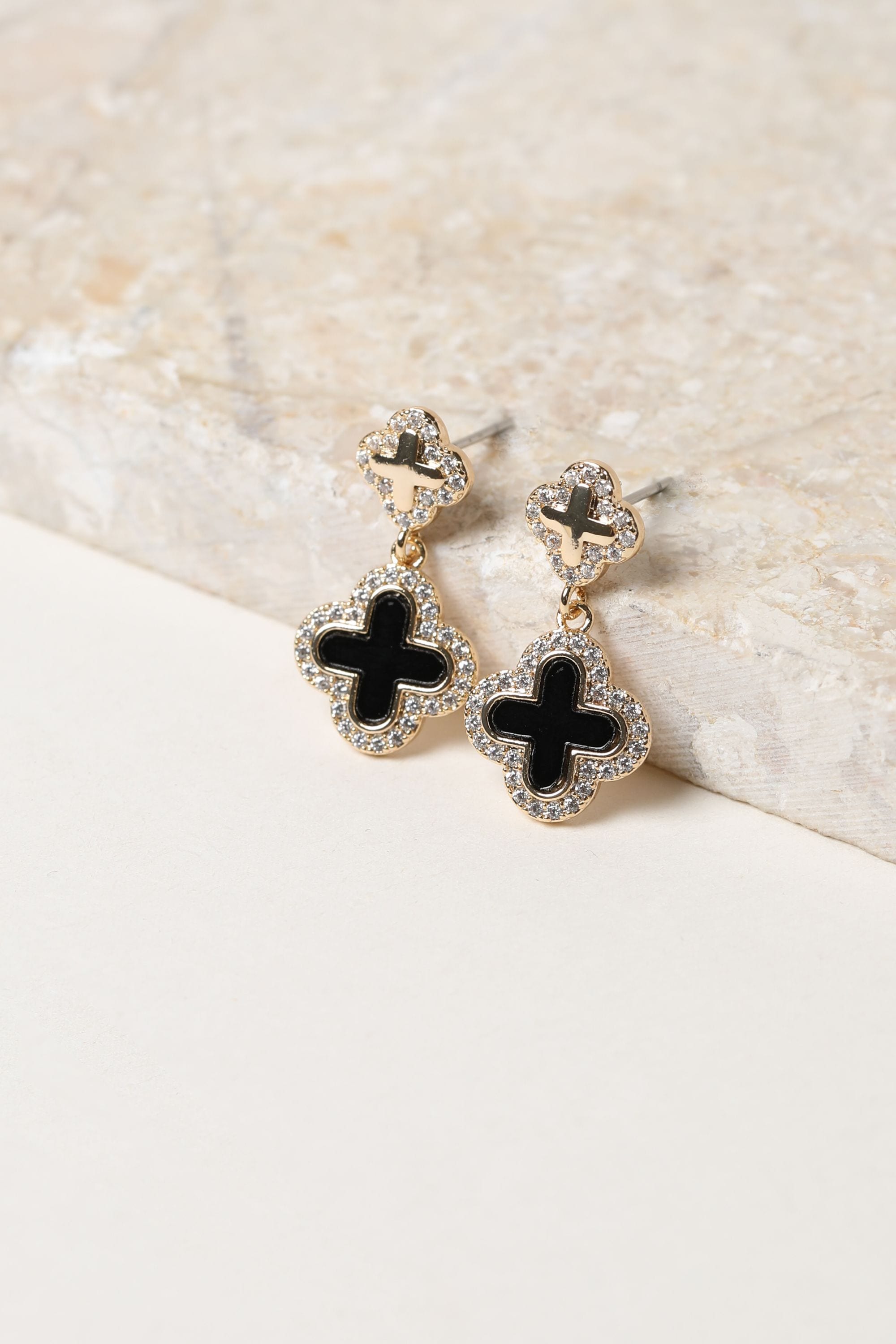 Jon Richard Gold Plated Pave and Jet Enamel Clover Earrings image 3