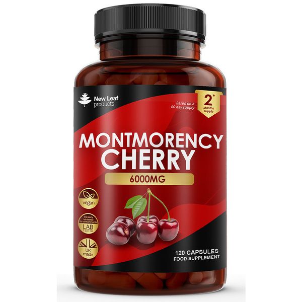 New leaf health Cherry Supplement 6000mg - 120 Vegan Capsules Montmorency Antioxidant High Strength