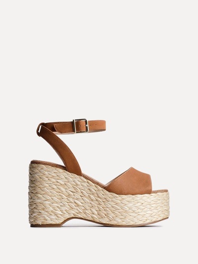 Linzi Pacific Tan Faux Suede Espadrille Platform Wedge