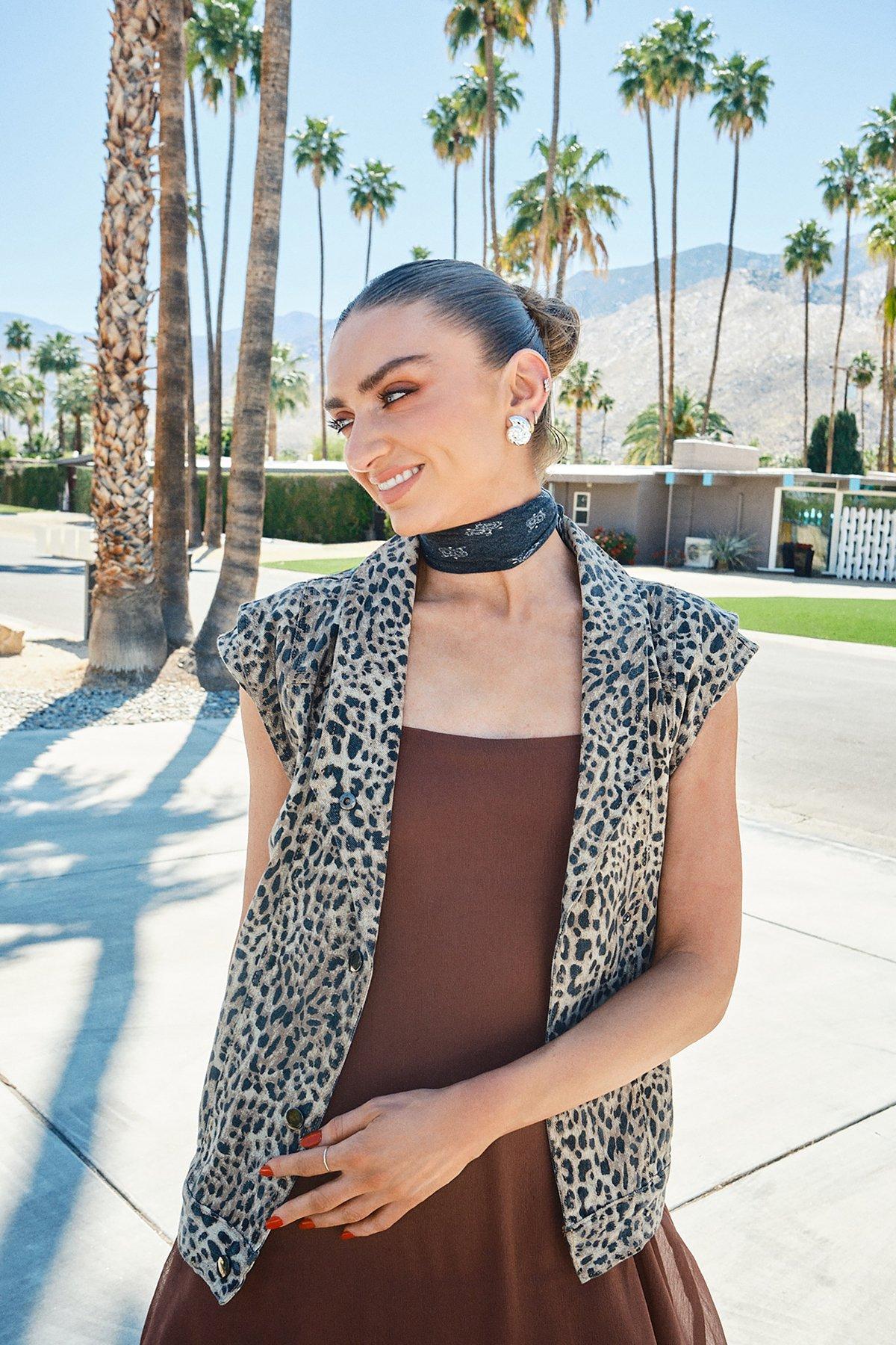 Warehouse Leopard Print Sleeveless Denim Jacket Animal image 1