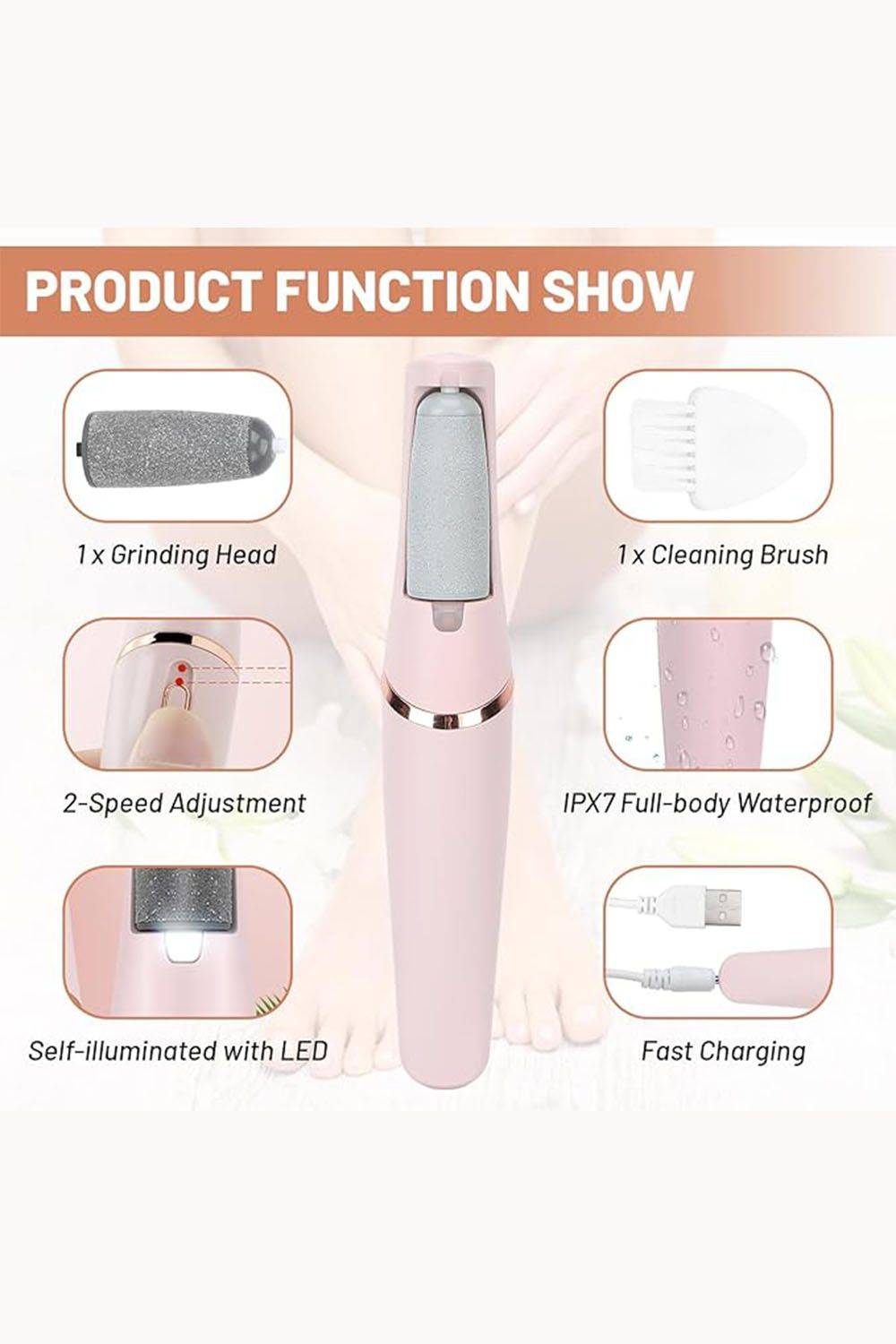SHEONLY Electric Pedicure Tools Set Callus Remover with Light image 5