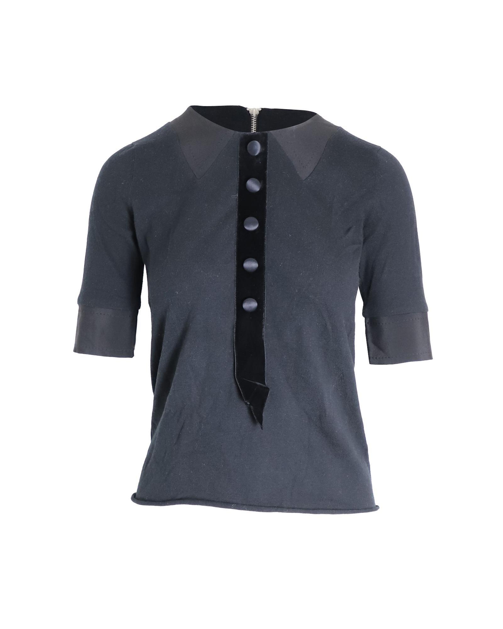 Marc Jacobs Preloved Velvet Trim Collared Top Wo - Black T-Shirts image 1