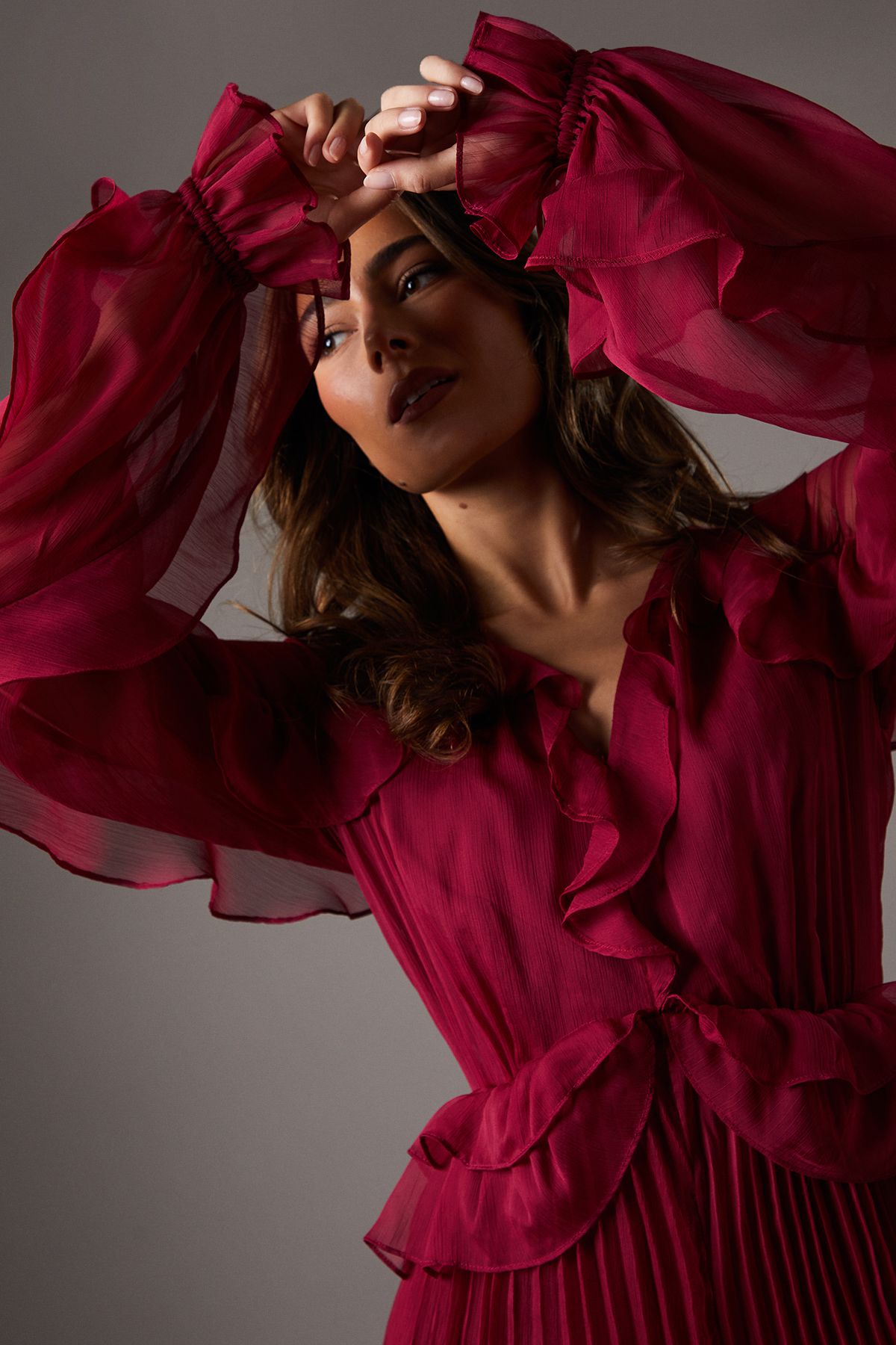 Coast Soft Chiffon Frill Jumpsuit Berry image 4