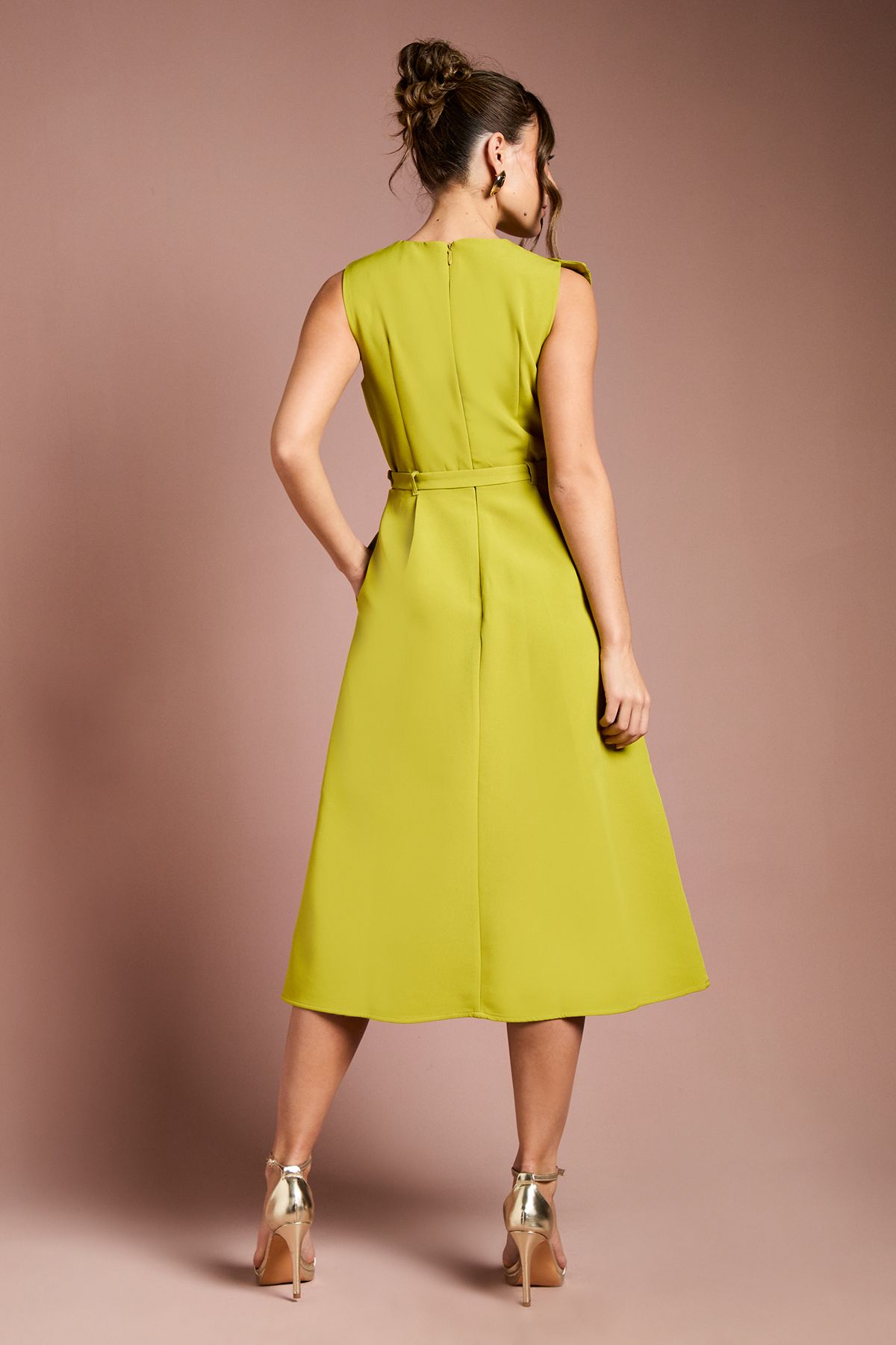 Coast Bow Detail Belted Crepe Midi Dress Acid Lime image 3