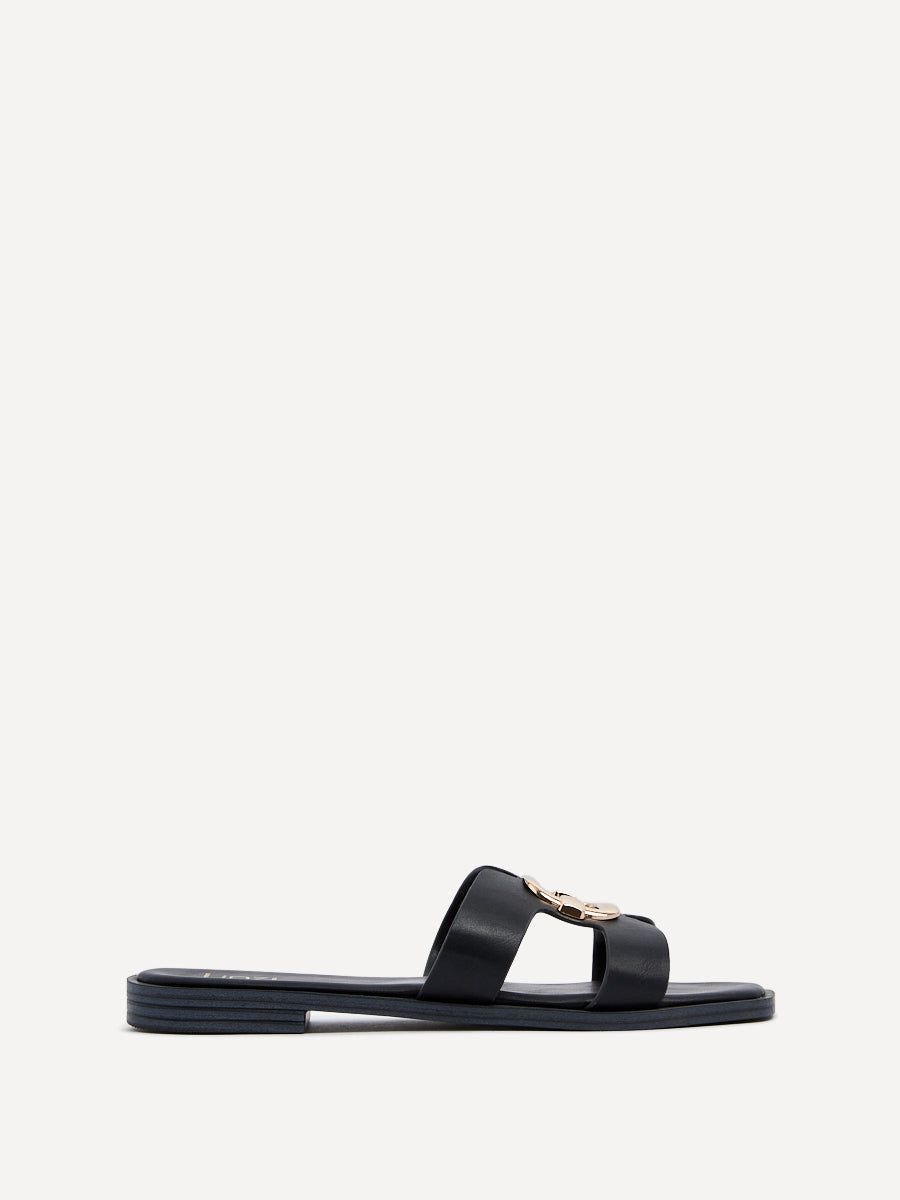 Linzi Vida Black Faux Leather Flat Sandal image 1