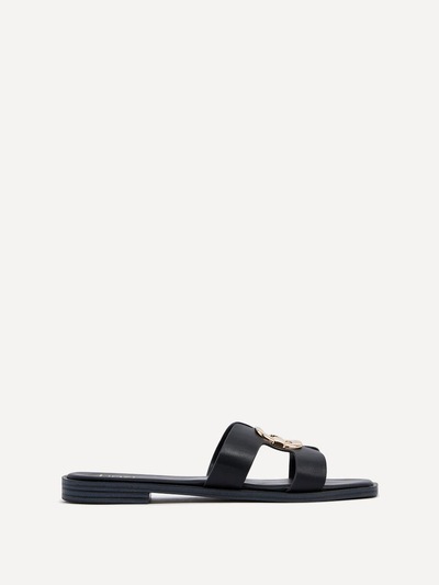 Linzi Vida Black Faux Leather Flat Sandal