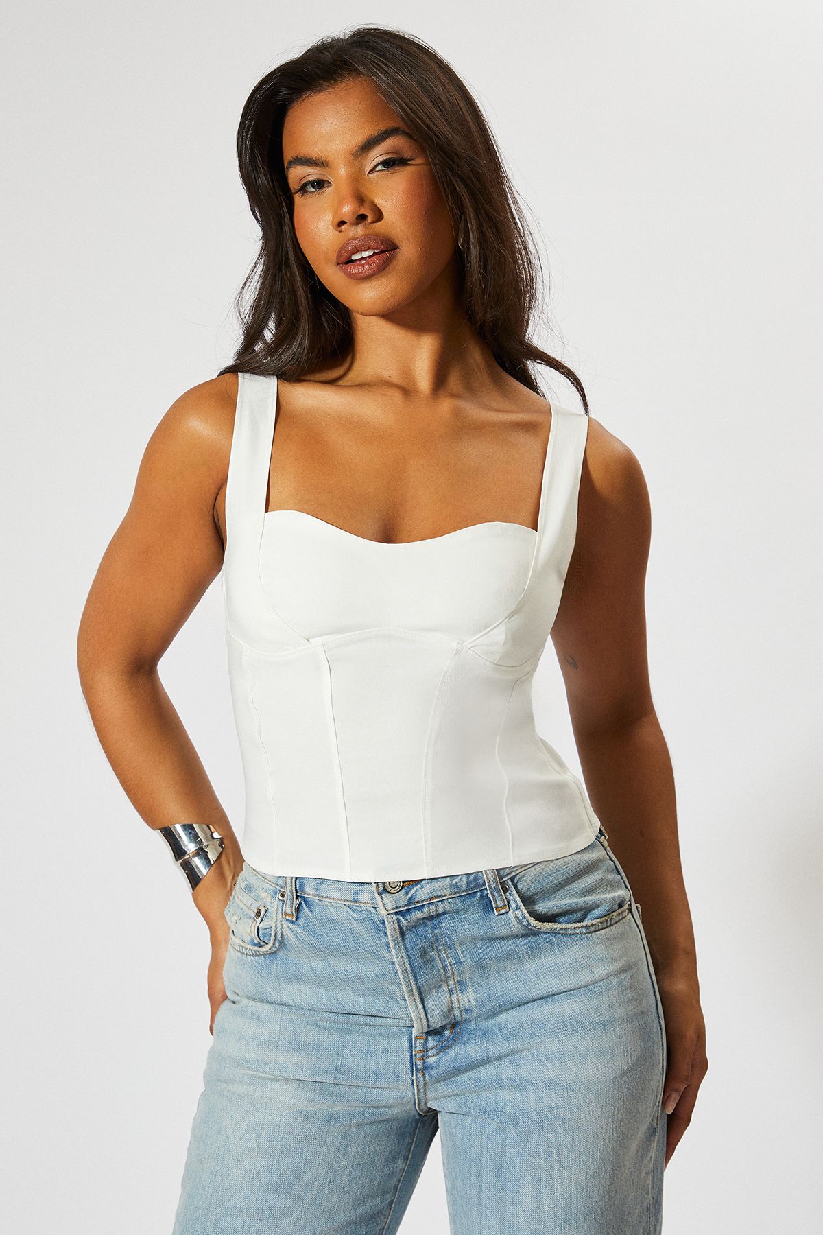 MissPap Corset Detail Bodycon Top White image 1