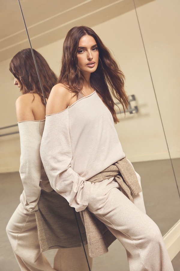 DSGN Studio DSGN Studio Deep Waistband Wide Leg Jogger Oatmeal