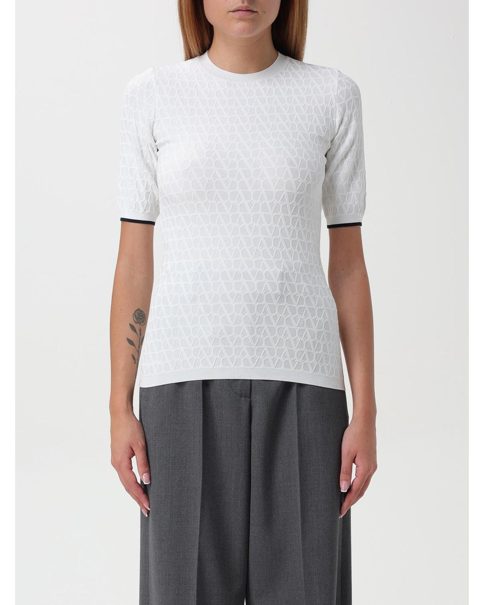 Valentino Short Sleeve Knit Top Wo - White T-Shirts image 1