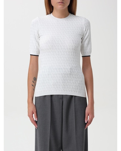 Valentino Short Sleeve Knit Top Wo - White T-Shirts
