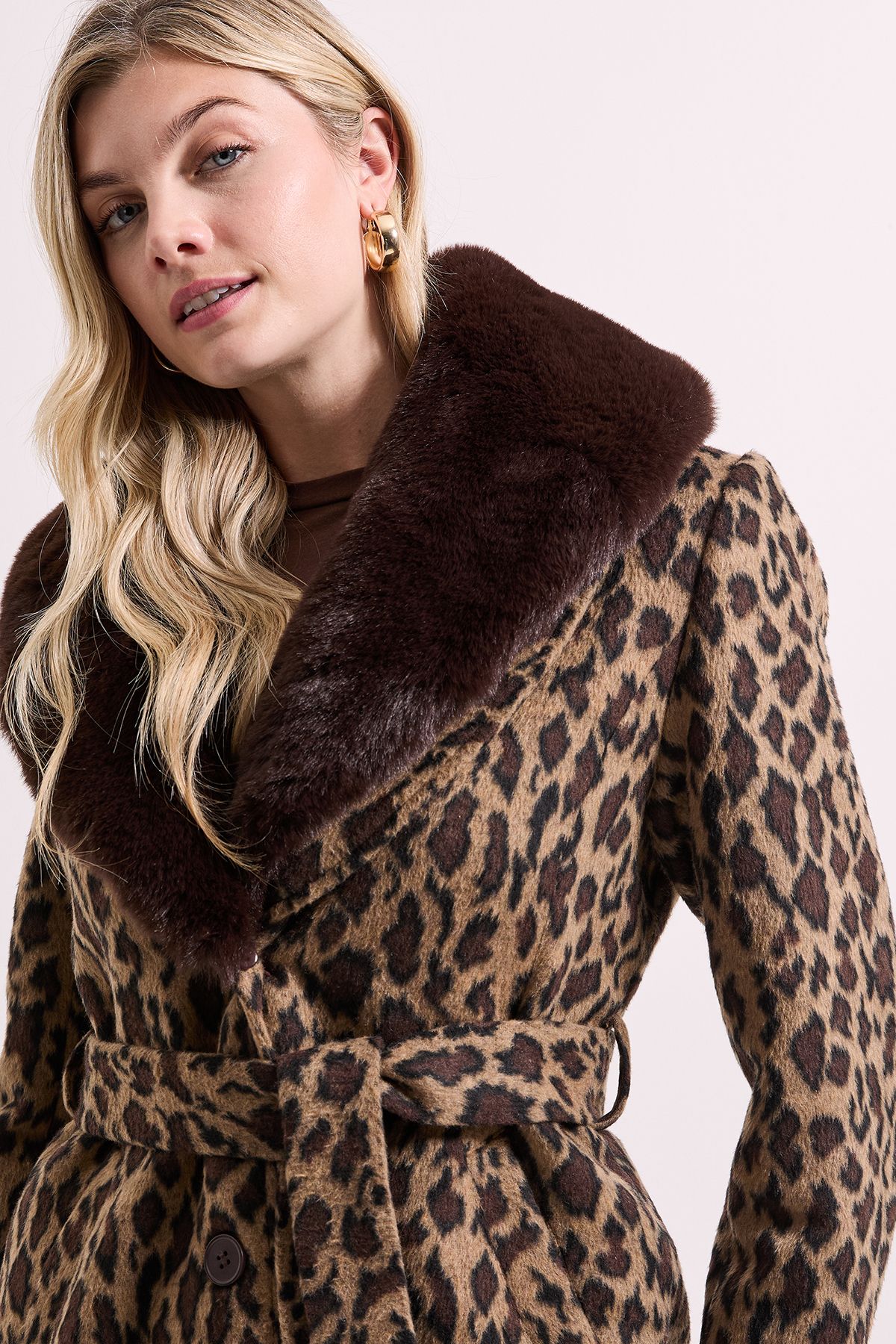 Dorothy Perkins Animal Printed Belted Coat Brown image 4