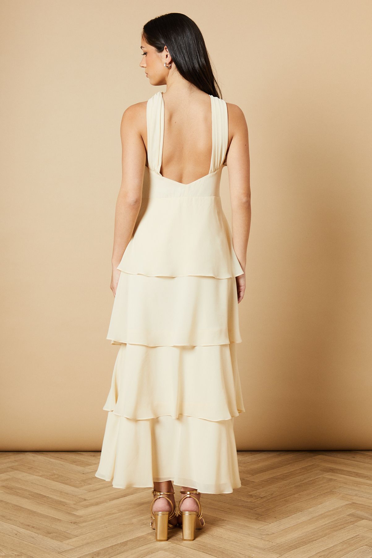 Oasis Halter Neck Chiffon Tiered Maxi Dress Cream image 3