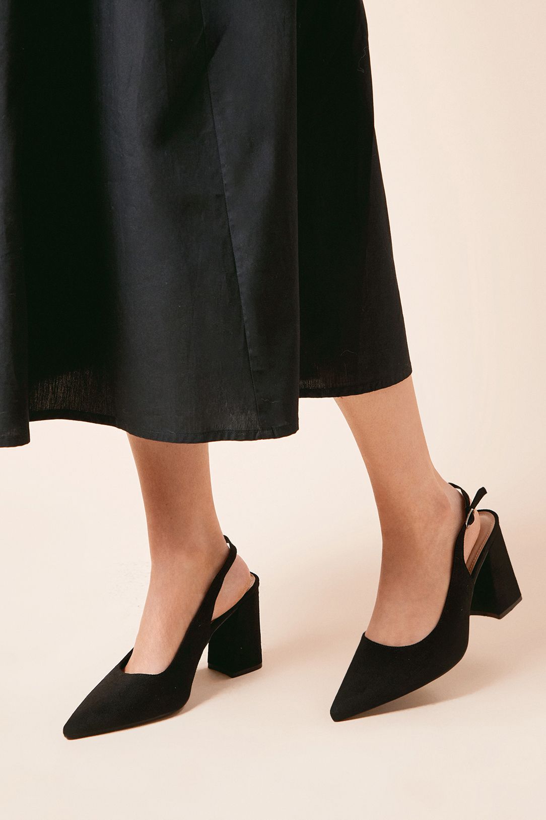 Dorothy Perkins Ellens Pointed High Block Heel Slingback Court Shoes Natural Black image 2