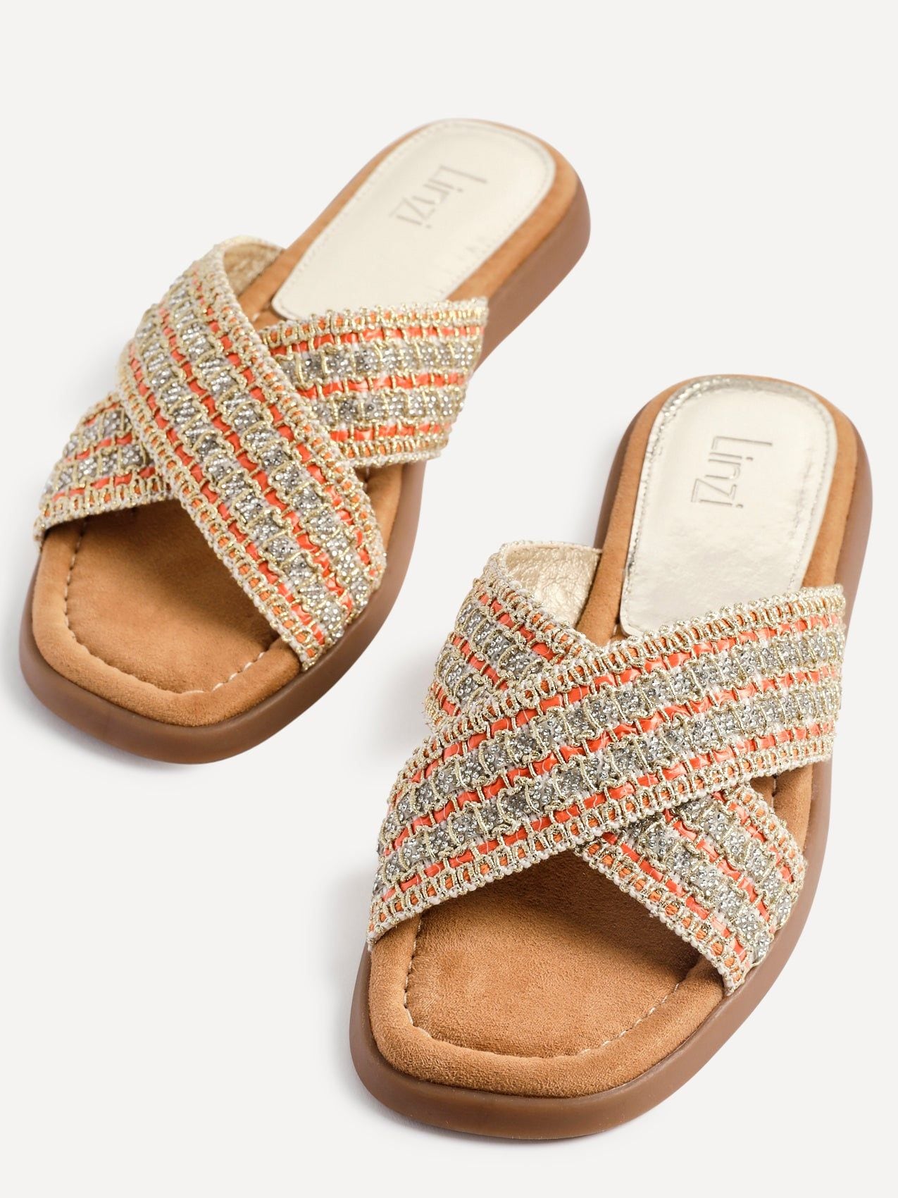 Linzi Genie Orange Embellished Raffia Flat Slider Sandal image 5