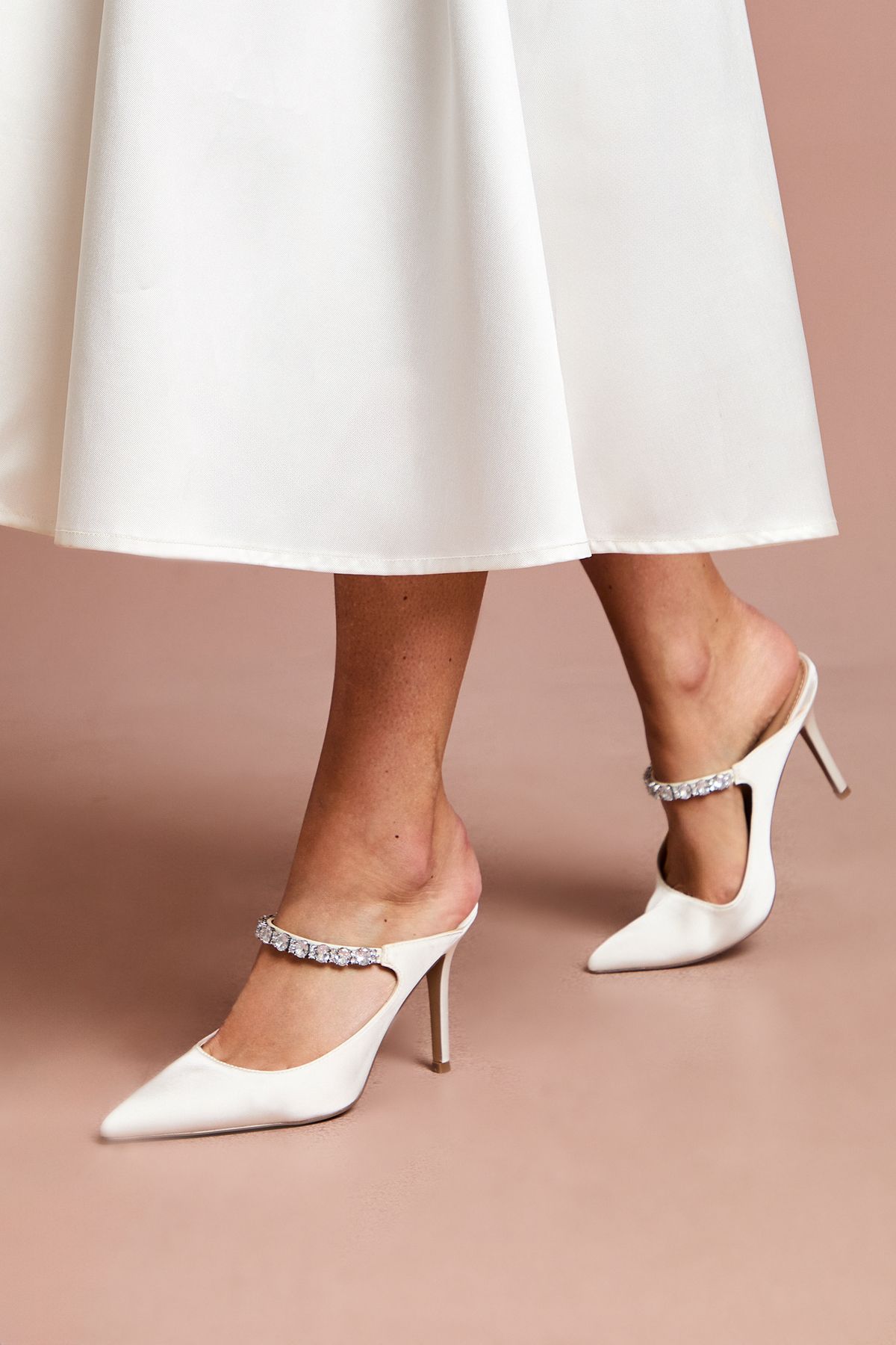 Coast Bridal Patricia Satin Diamante Maryjane Stiletto Open Back Court White