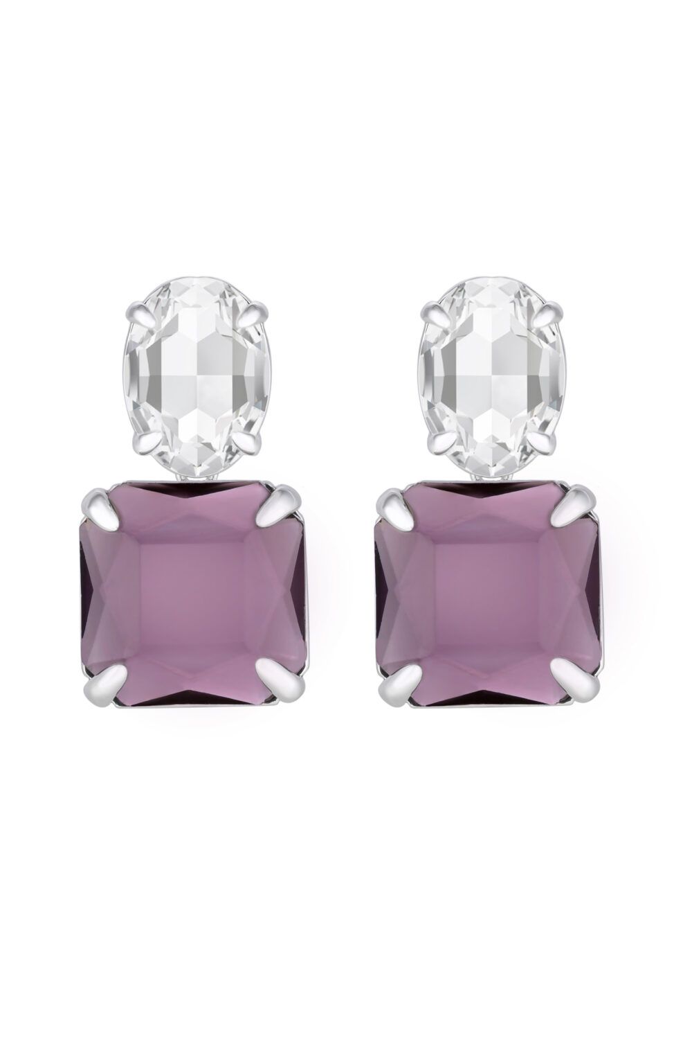 Mood Silver Crystal And Amethyst Cushion Drop Earrings