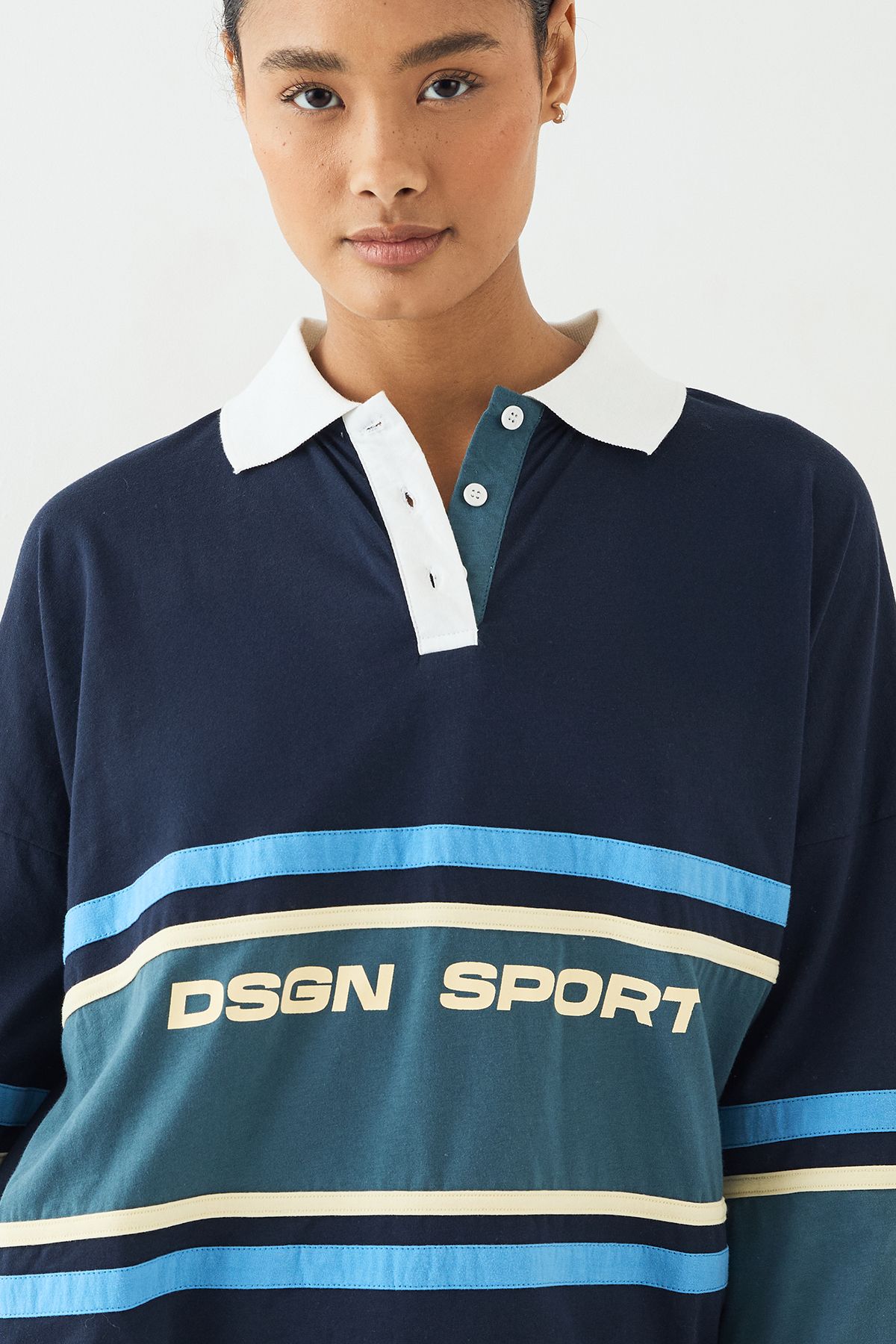 DSGN Studio DSGN Studio Sport Oversized Colour Block Collared Top Navy image 4