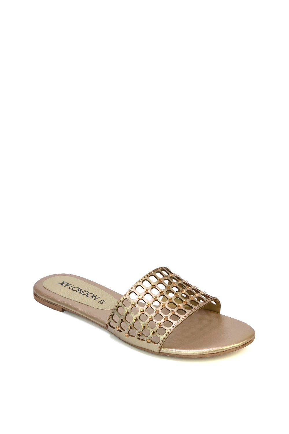 XY London 'Abbie' Mesh Strappy Diamante Slip On Flat Sandals Sliders image 5