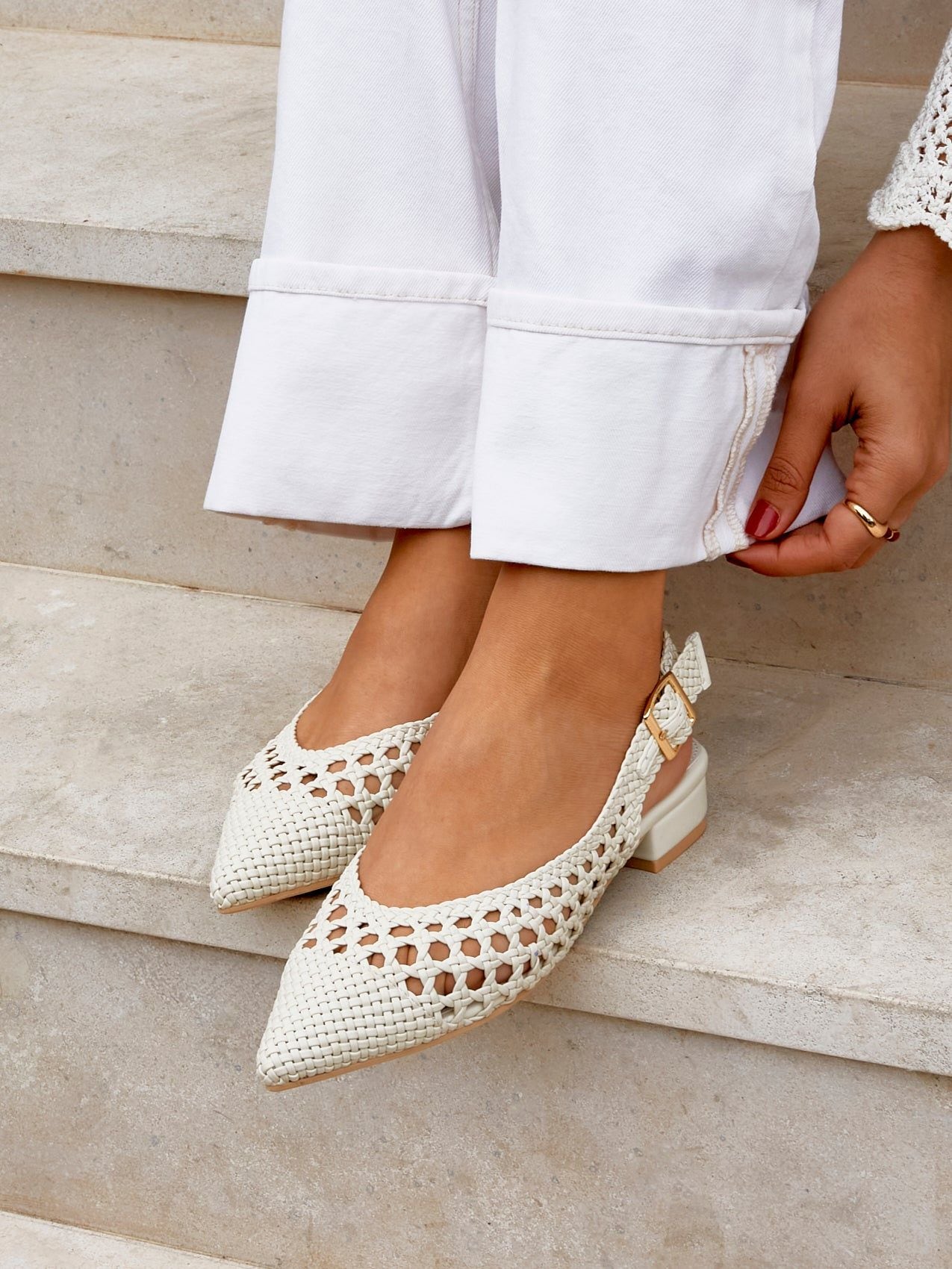 Linzi Carolina Ivory Faux Leather Woven Ballet Flats image 6