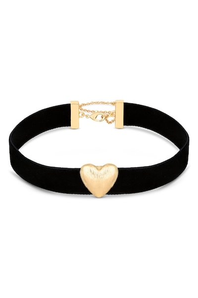 Mood Gold Textured Puffed Heart Fabric Choker Necklace
