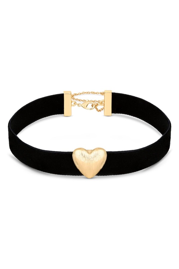 Mood Gold Textured Puffed Heart Fabric Choker Necklace