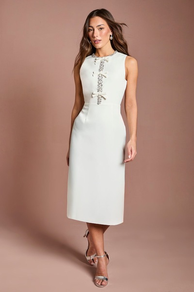 Coast Sleeveless Crepe Midi Dress With Diamante Bow Detail Ivory