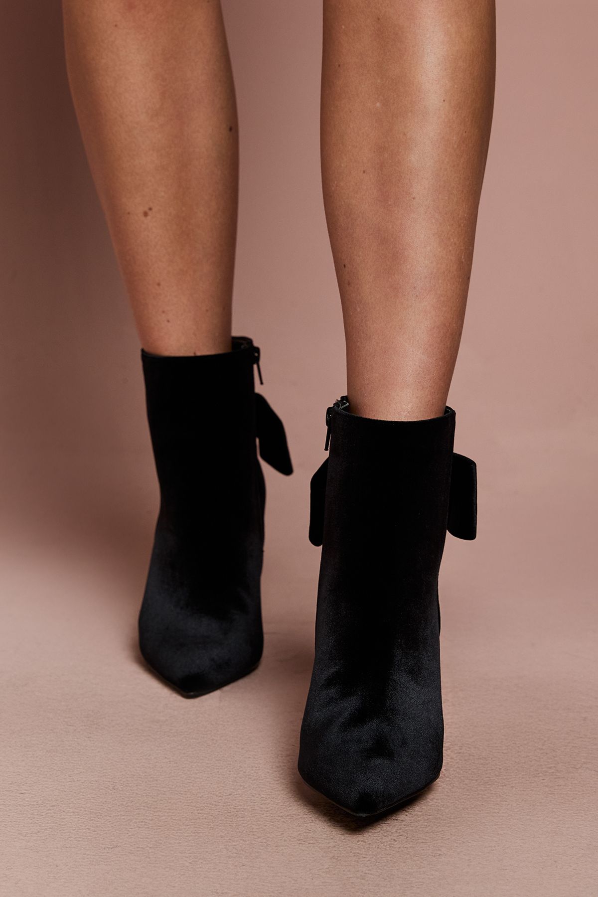 Coast Camilla Velvet Bow Back Stiletto High Heeled Ankle Boots Black image 2