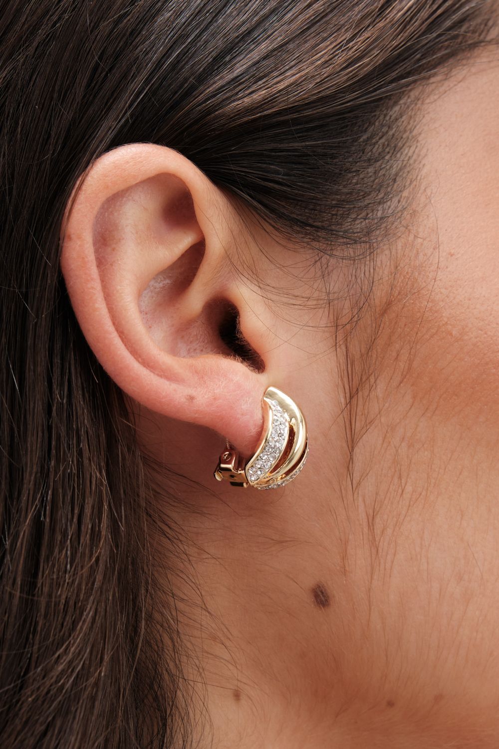 Jon Richard Gold Plated And Crystal Ribbed Clip Earrings image 3