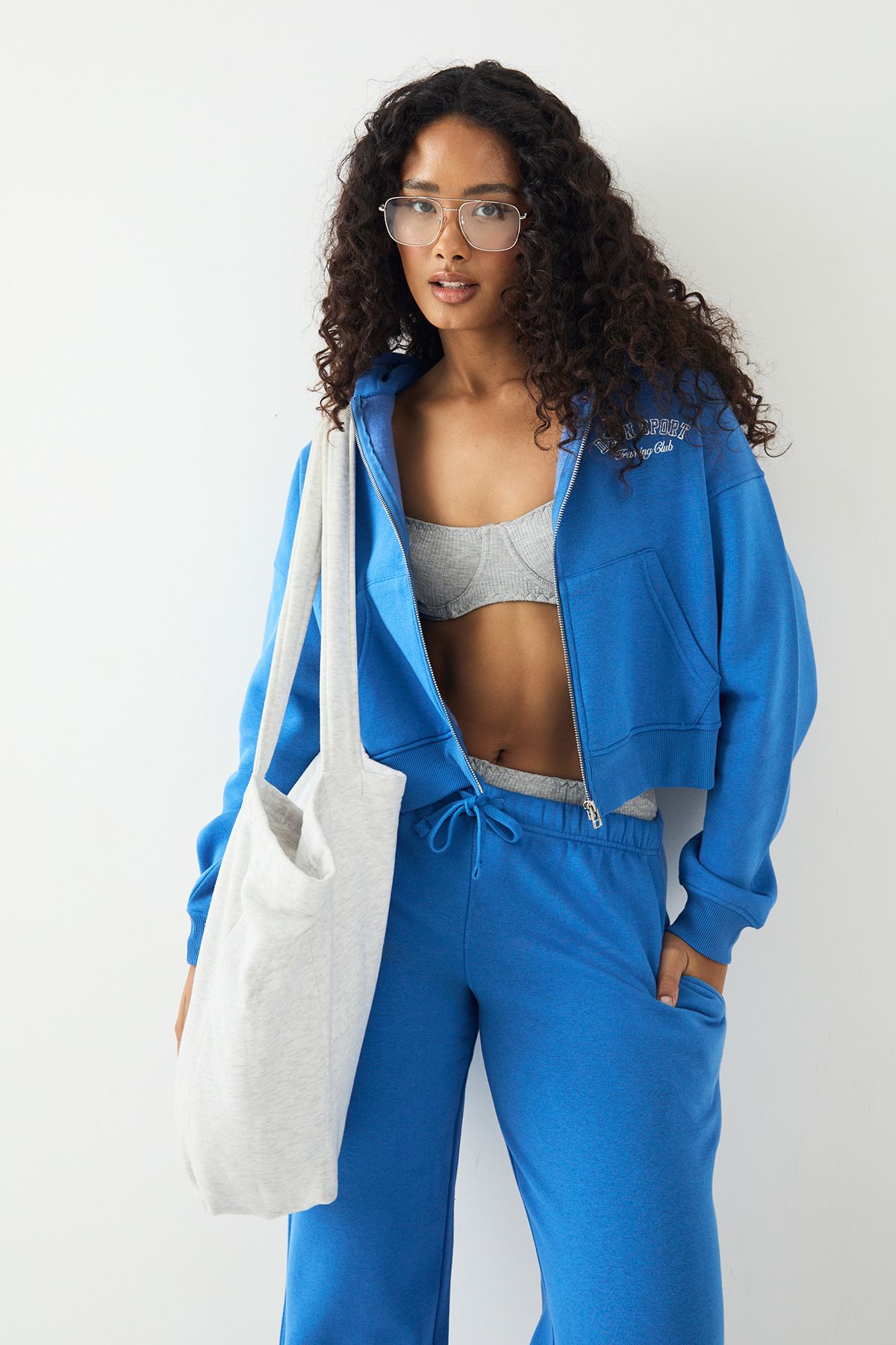 DSGN Studio DSGN Studio Sport Training Club Boxy Zip Through Hoodie Blue image 4