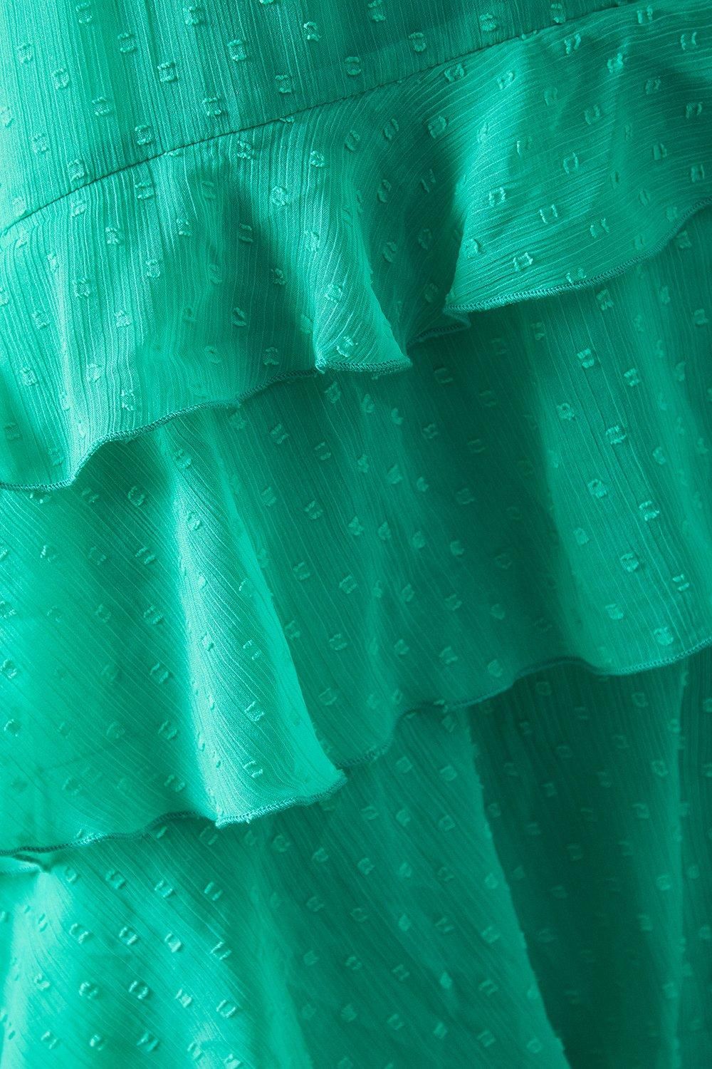 Warehouse Dobby Chiffon Ruffle Midi Dress Green image 5