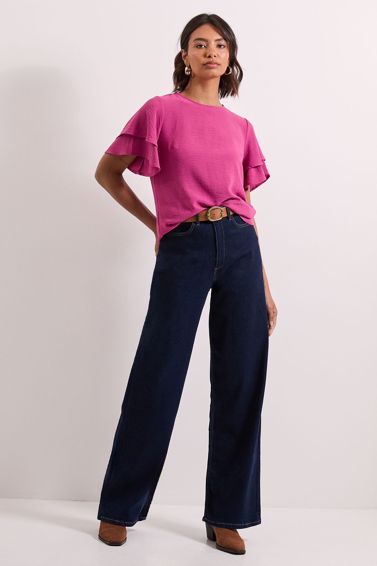 Dorothy Perkins Frill Sleeve Crew neck T-Shirt Rose image 2