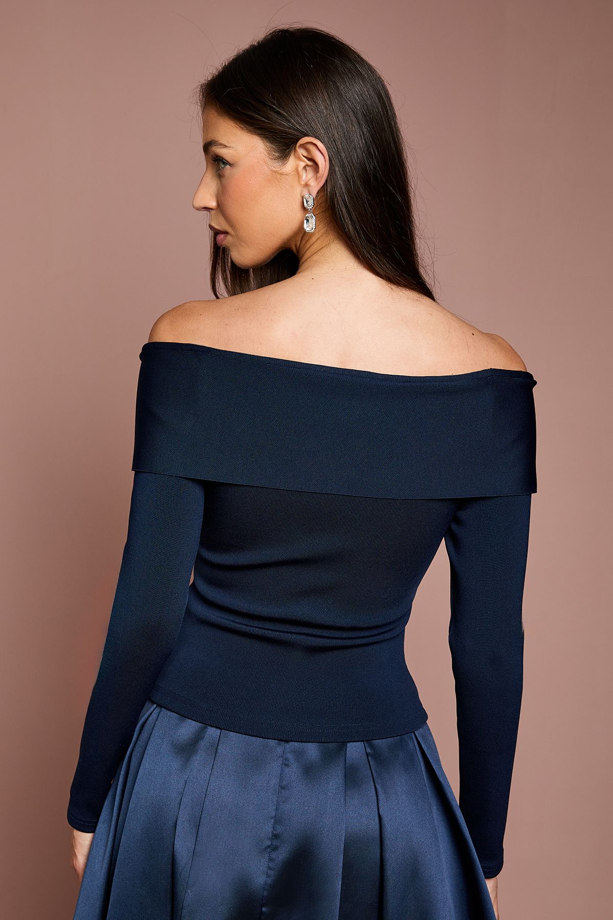 Coast Wrap Detail Bandage Bardot Top Navy image 3