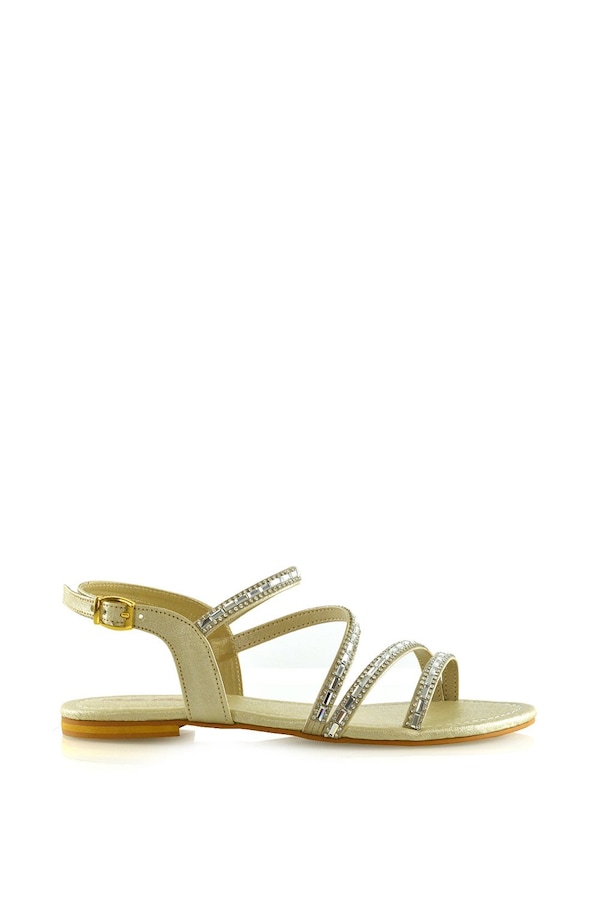 XY London 'Mercedes' Strappy Mirror Diamante Flat Sandals