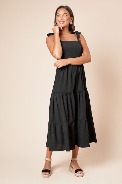 Dorothy Perkins Tie Shoulder Tiered Maxi Jersey Dress Black