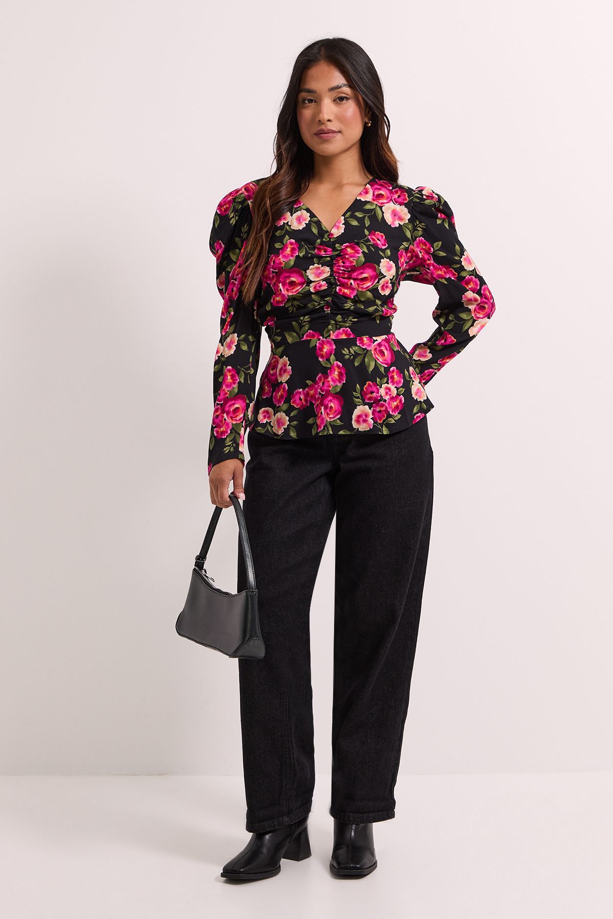 Dorothy Perkins Petite Button Detail Printed Peplum Blouse Floral Floral image 2