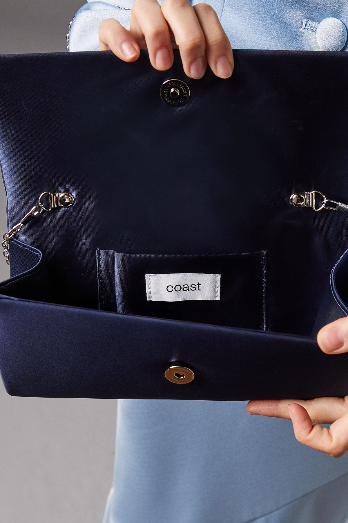 Coast Galaxy Satin Diamante Bow Brooch Clutch Bag Navy image 4