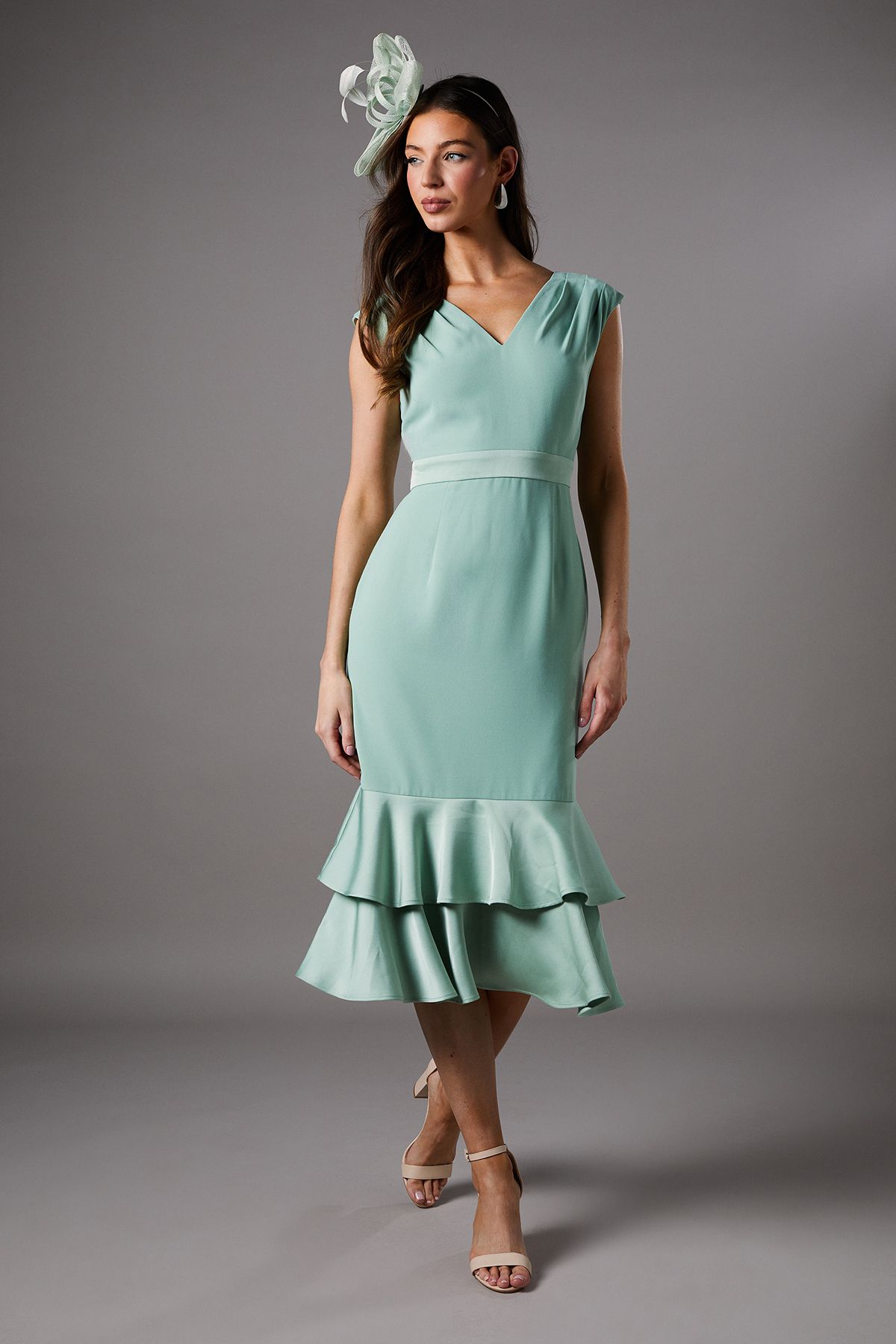 Coast Satin Back Crepe Dress With Peplum Sage image 1