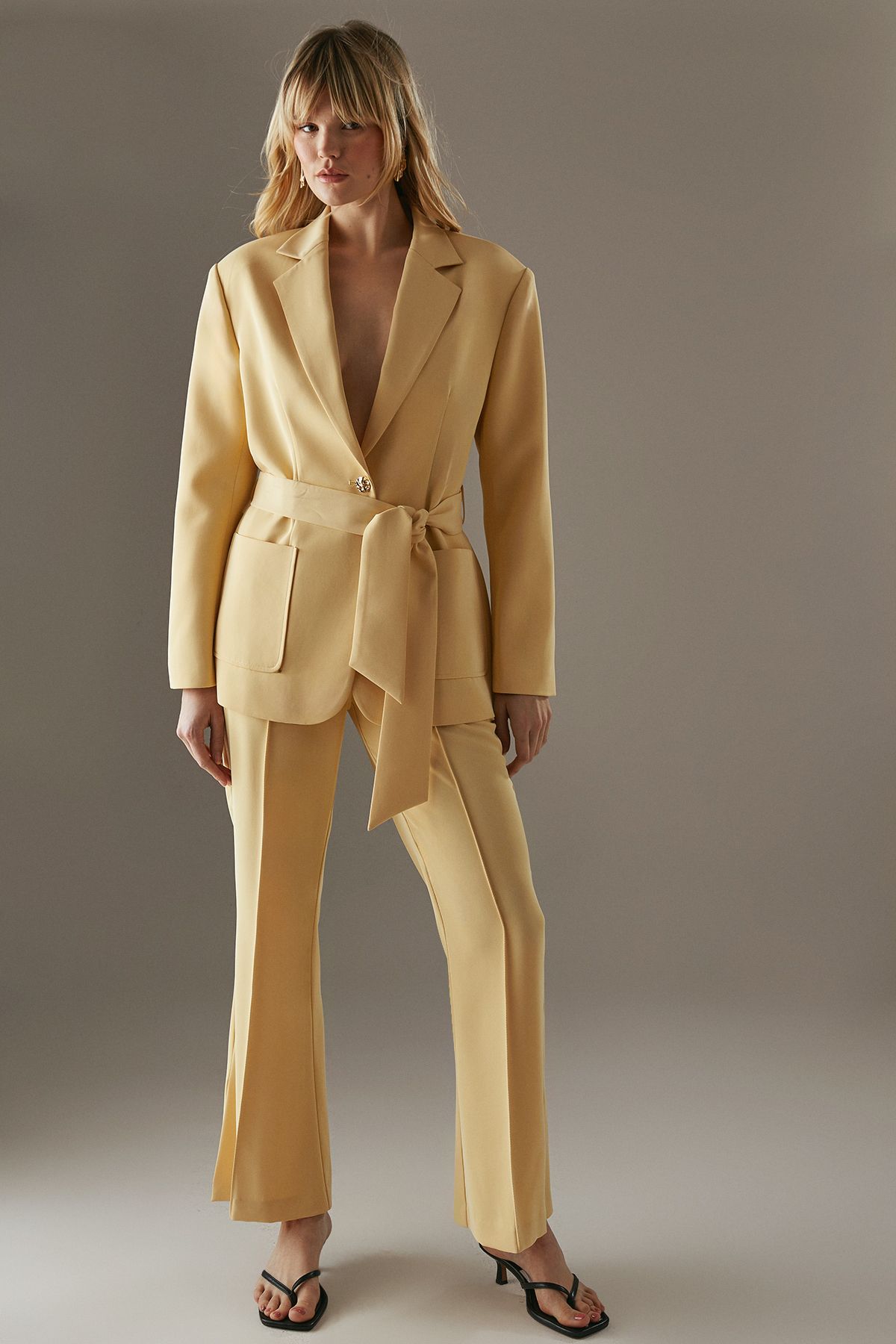 Warehouse Tailored Tie Waist Blazer Yellow image 2