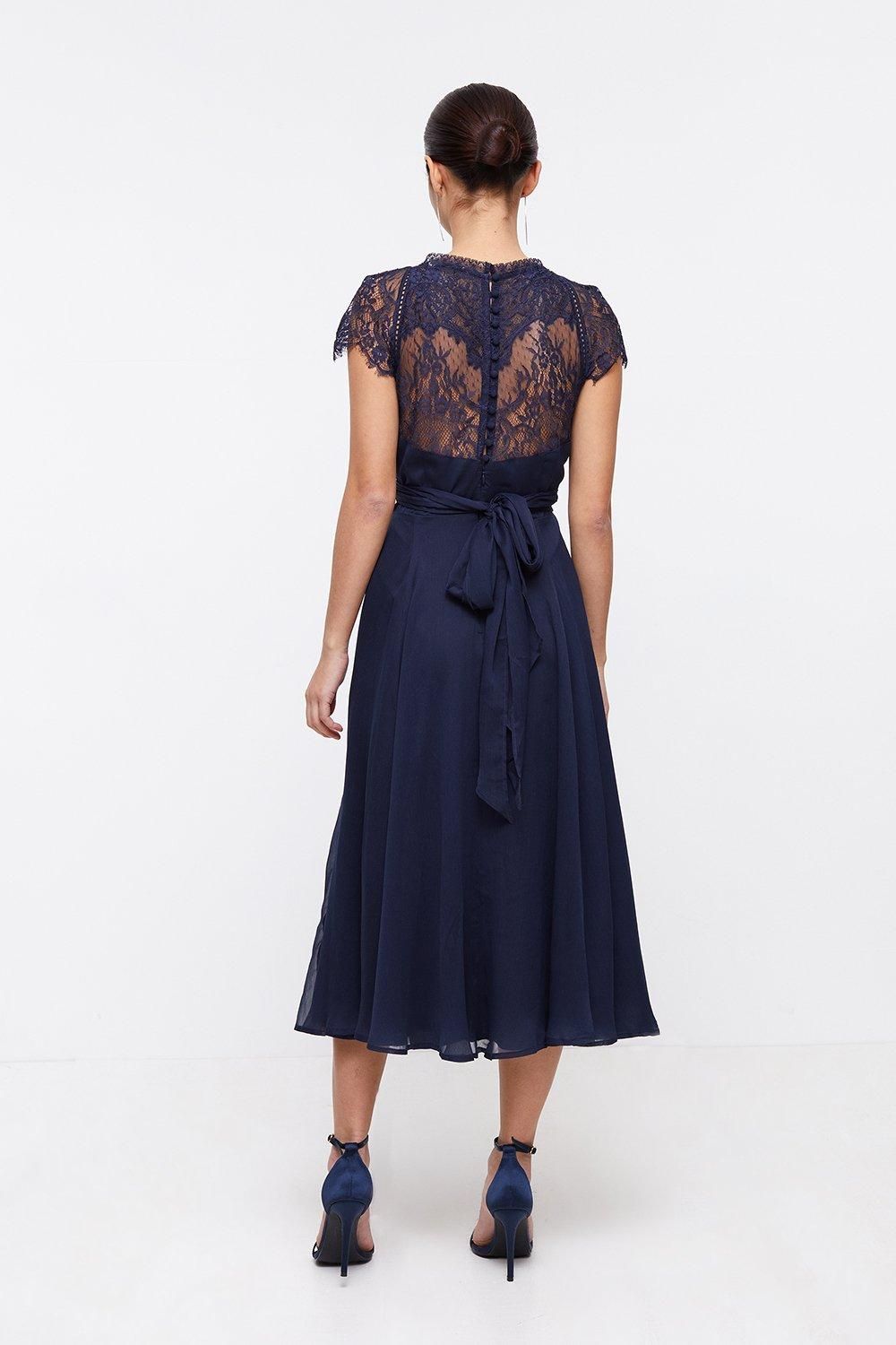 Coast Petite Lace Cross Over Front Chiffon Midi Navy image 3
