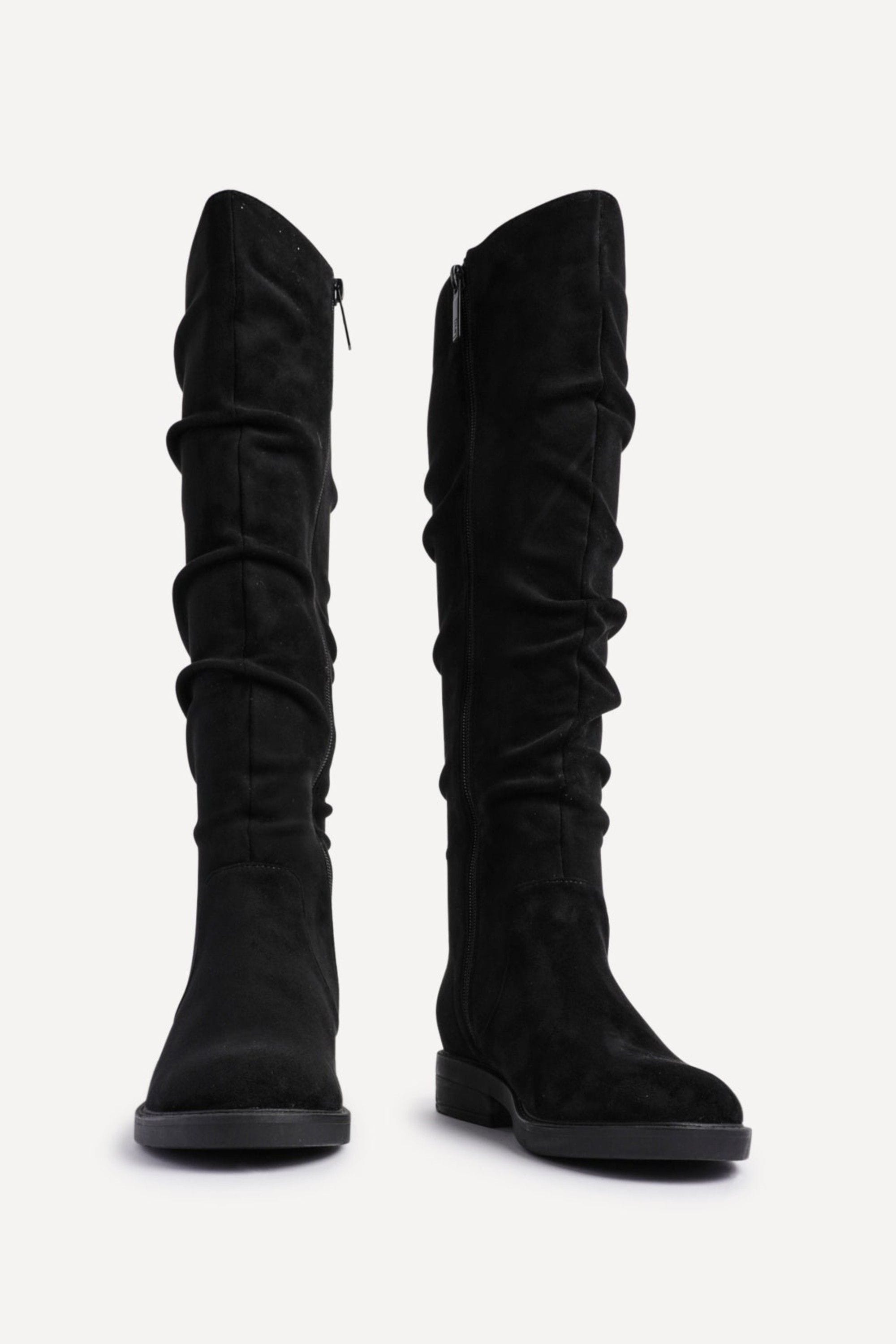 Linzi Ciara Black Faux Suede Ruched Flat Boot image 3