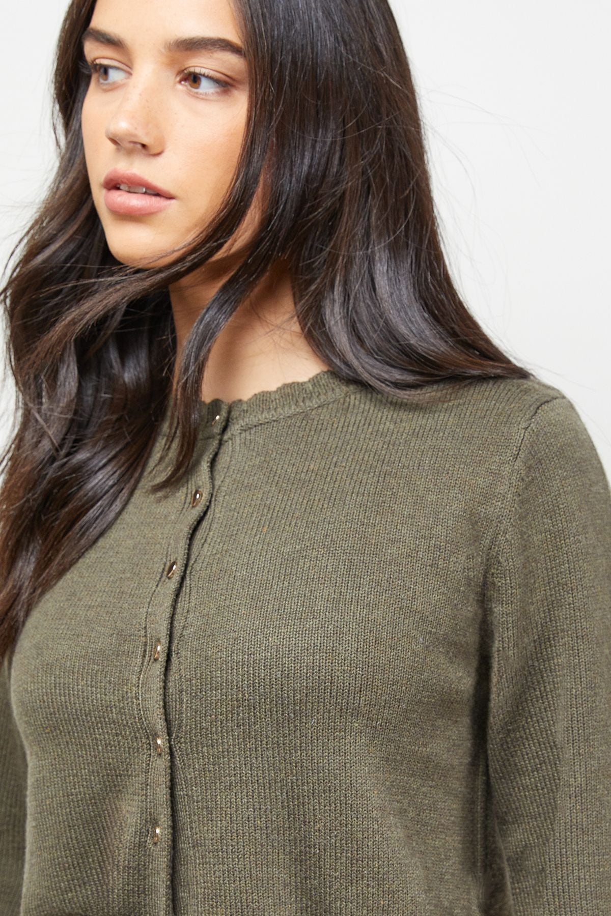 Oasis Ruffle Detail Cropped Cardigan Khaki image 2