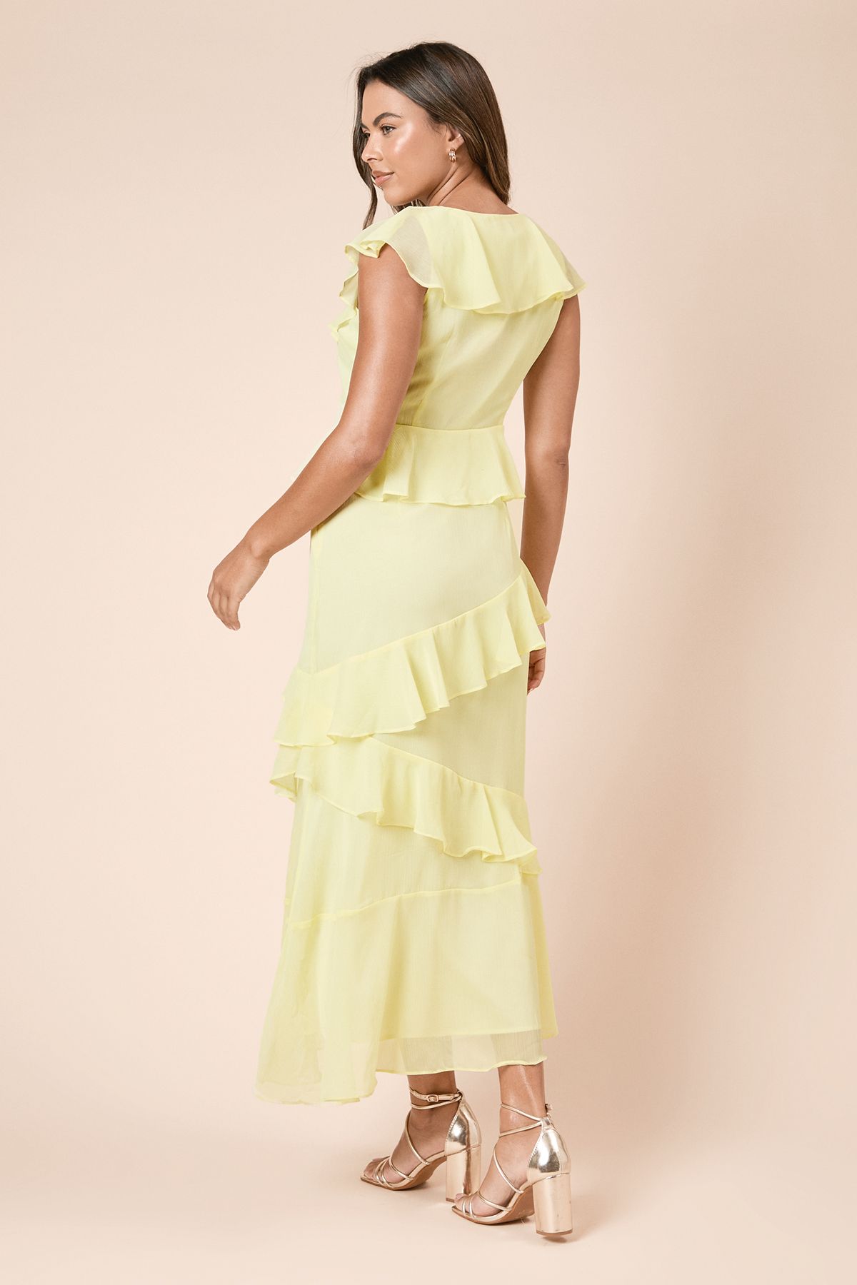 Dorothy Perkins DP Luxe Ruffle Chiffon Midi Dress Lemon image 4