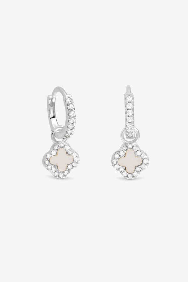Simply Silver Sterling Silver 925 Semi Precious Clover Charm Hoop Earrings